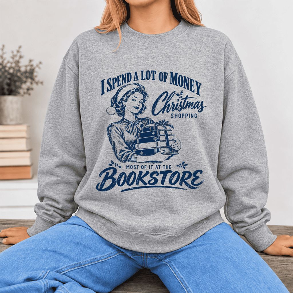 Christmas Book Shopping Softstyle Sweatshirt | Christmas Reader Gift Sport Grey