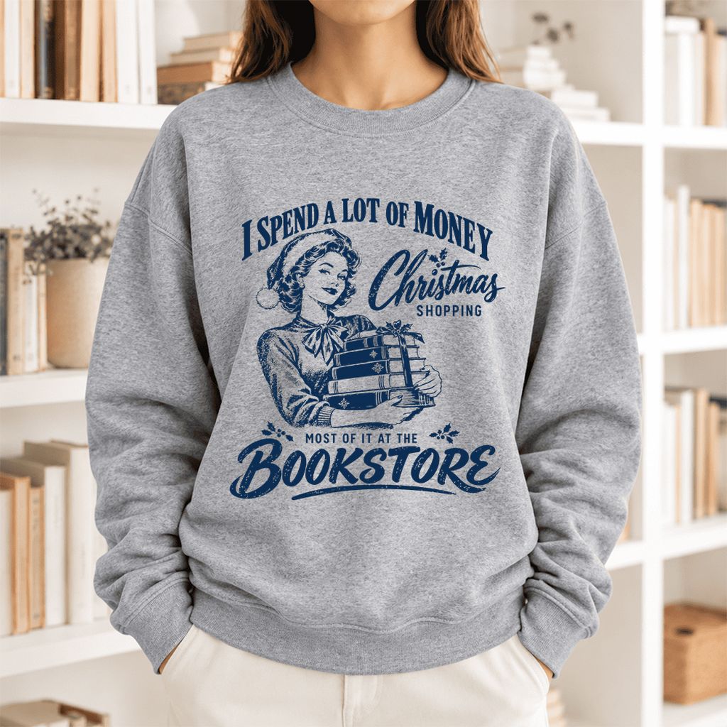 Christmas Book Shopping Softstyle Sweatshirt | Christmas Reader Gift Sport Grey