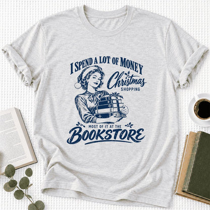 Christmas Book Shopping Ultra-Soft Cotton T-Shirt | Christmas Reader Gift Ash