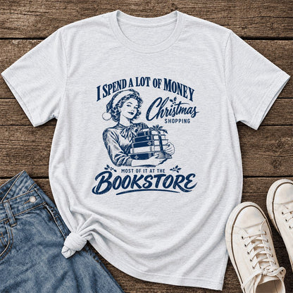 Christmas Book Shopping Ultra-Soft Cotton T-Shirt | Christmas Reader Gift Ash