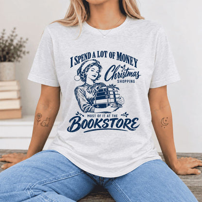 Christmas Book Shopping Ultra-Soft Cotton T-Shirt | Christmas Reader Gift Ash