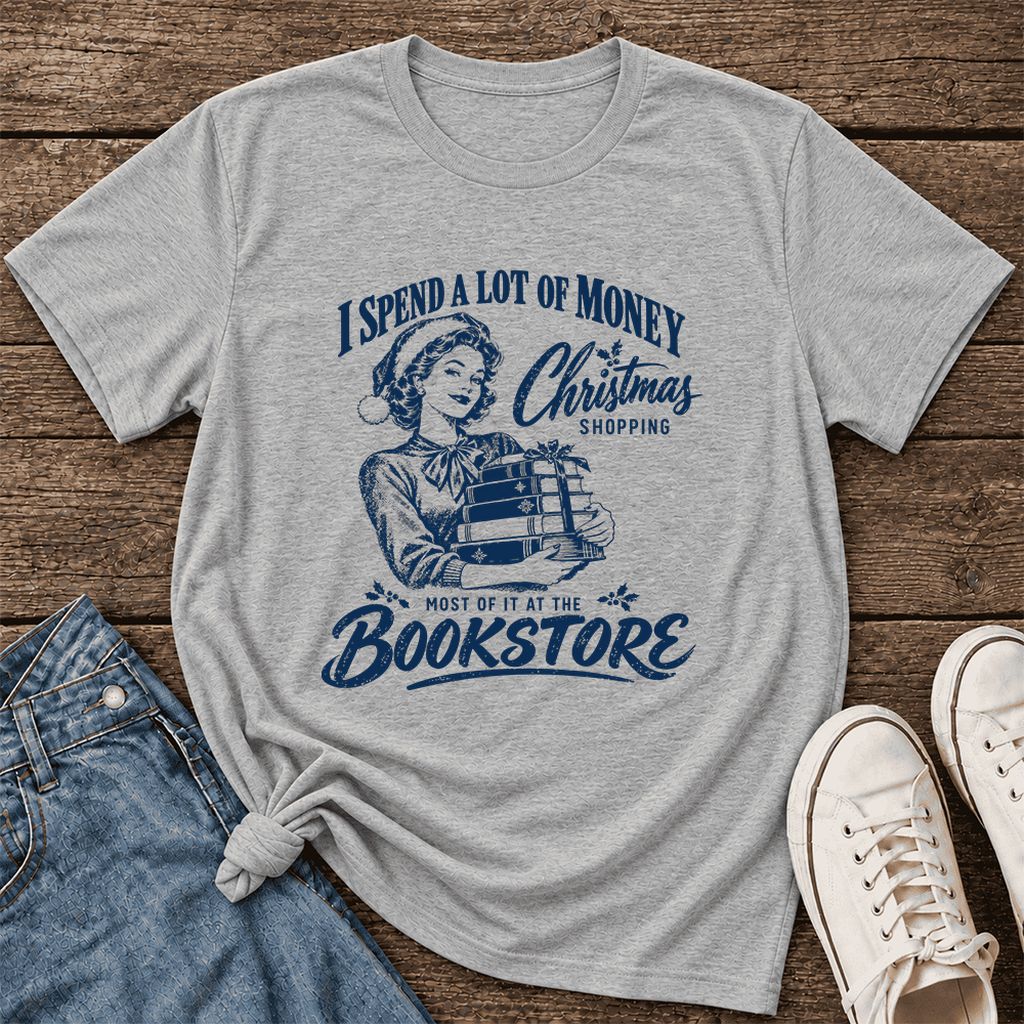 Christmas Book Shopping Ultra-Soft Cotton T-Shirt | Christmas Reader Gift Athletic Heather