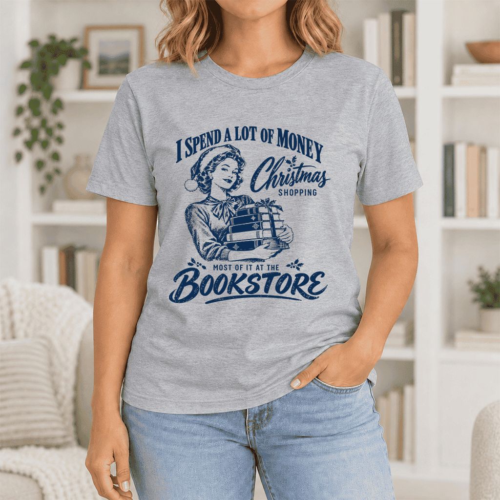Christmas Book Shopping Ultra-Soft Cotton T-Shirt | Christmas Reader Gift Athletic Heather