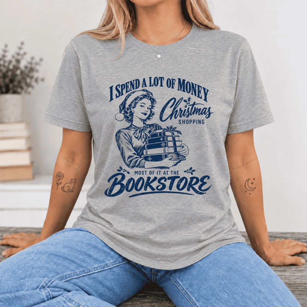 Christmas Book Shopping Ultra-Soft Cotton T-Shirt | Christmas Reader Gift Athletic Heather