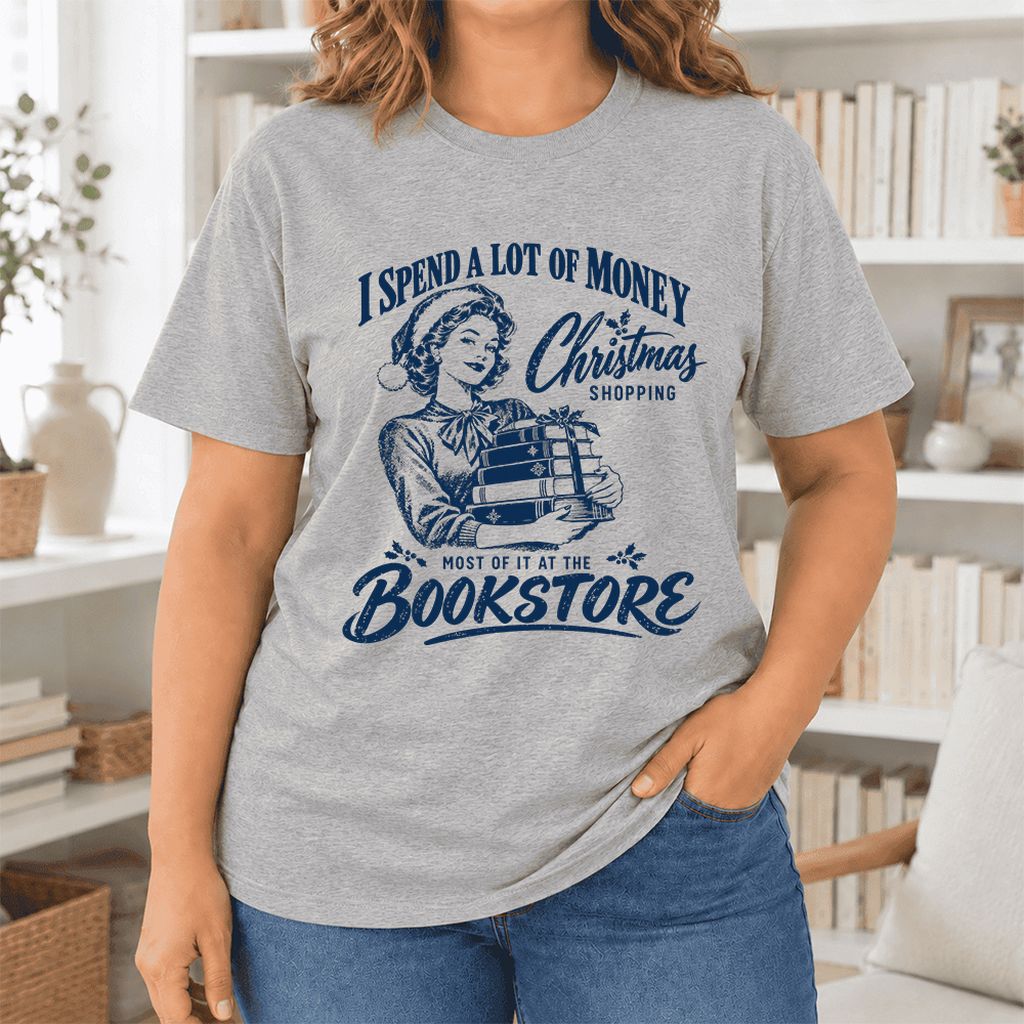 Christmas Book Shopping Ultra-Soft Cotton T-Shirt | Christmas Reader Gift Athletic Heather