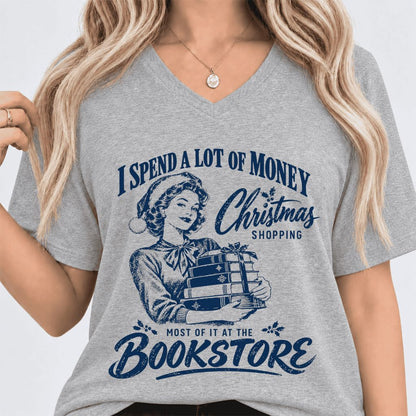 Christmas Book Shopping Ultra-Soft V-Neck | Christmas Reader Gift Athletic Heather