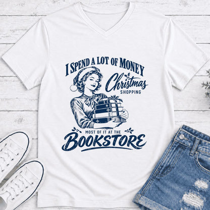 Christmas Book Shopping Ultra-Soft V-Neck | Christmas Reader Gift White