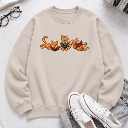 Cozy Gingerbread Cats Reading Books Printed Sweatshirt | Christmas Gift Sand