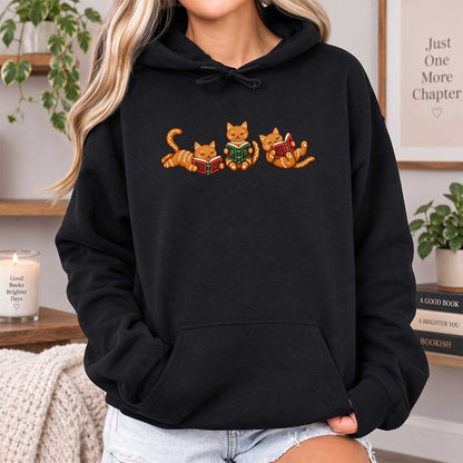 Cozy Gingerbread Cats Reading Books Softstyle Hoodie | Christmas Gift Black