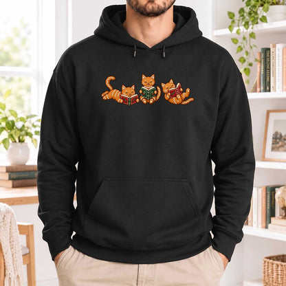 Cozy Gingerbread Cats Reading Books Softstyle Hoodie | Christmas Gift Black