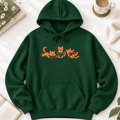Cozy Gingerbread Cats Reading Books Softstyle Hoodie | Christmas Gift Forest Green