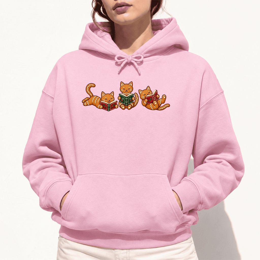 Cozy Gingerbread Cats Reading Books Softstyle Hoodie | Christmas Gift Light Pink