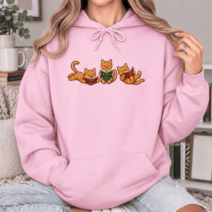 Cozy Gingerbread Cats Reading Books Softstyle Hoodie | Christmas Gift Light Pink