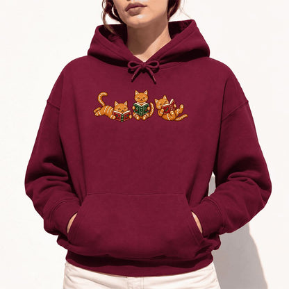 Cozy Gingerbread Cats Reading Books Softstyle Hoodie | Christmas Gift Maroon
