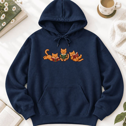 Cozy Gingerbread Cats Reading Books Softstyle Hoodie | Christmas Gift Navy