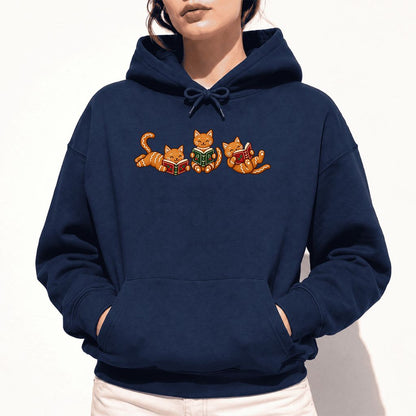 Cozy Gingerbread Cats Reading Books Softstyle Hoodie | Christmas Gift Navy