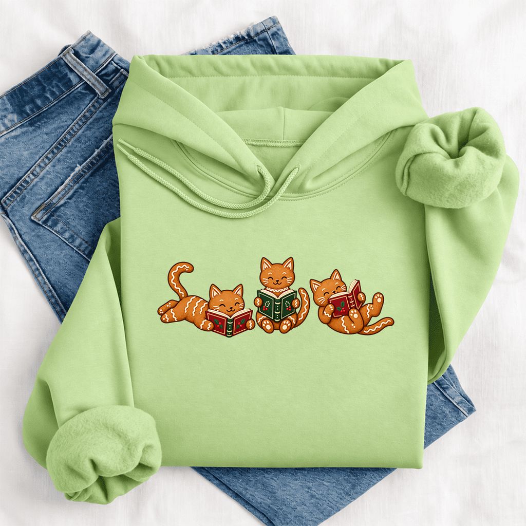 Cozy Gingerbread Cats Reading Books Softstyle Hoodie | Christmas Gift Pistachio