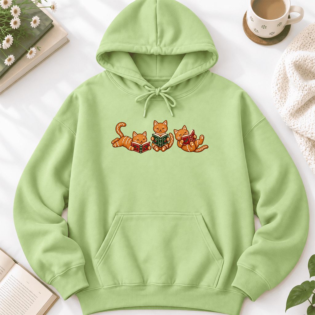 Cozy Gingerbread Cats Reading Books Softstyle Hoodie | Christmas Gift Pistachio
