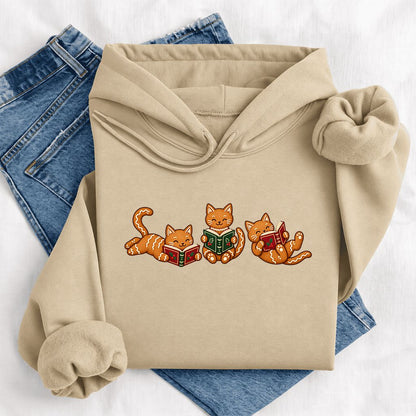 Cozy Gingerbread Cats Reading Books Softstyle Hoodie | Christmas Gift Sand