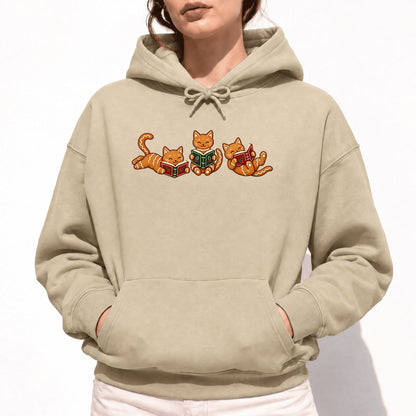 Cozy Gingerbread Cats Reading Books Softstyle Hoodie | Christmas Gift Sand