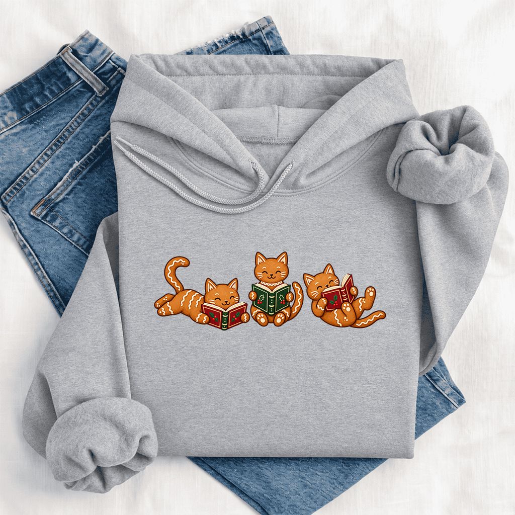 Cozy Gingerbread Cats Reading Books Softstyle Hoodie | Christmas Gift Sport Grey