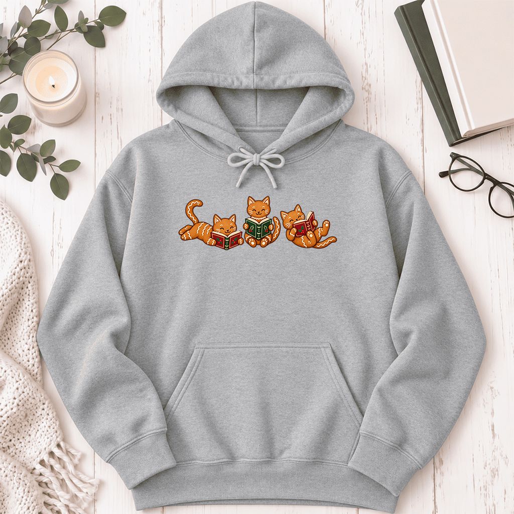 Cozy Gingerbread Cats Reading Books Softstyle Hoodie | Christmas Gift Sport Grey