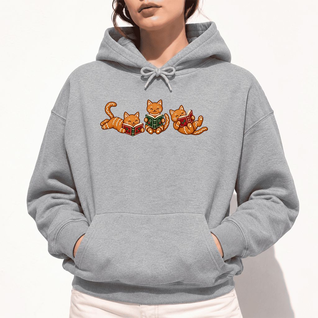 Cozy Gingerbread Cats Reading Books Softstyle Hoodie | Christmas Gift Sport Grey