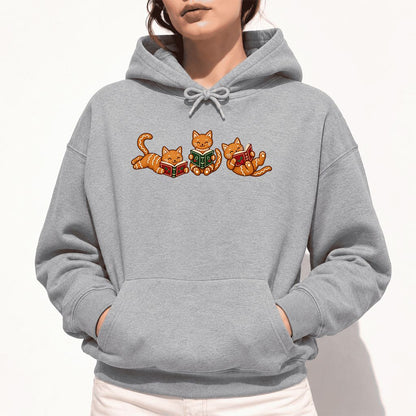 Cozy Gingerbread Cats Reading Books Softstyle Hoodie | Christmas Gift Sport Grey