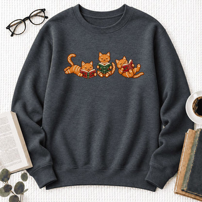 Cozy Gingerbread Cats Reading Books Softstyle Sweatshirt | Christmas Gift Dark Heather