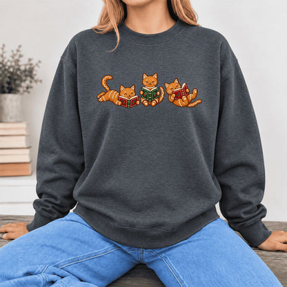 Cozy Gingerbread Cats Reading Books Softstyle Sweatshirt | Christmas Gift Dark Heather