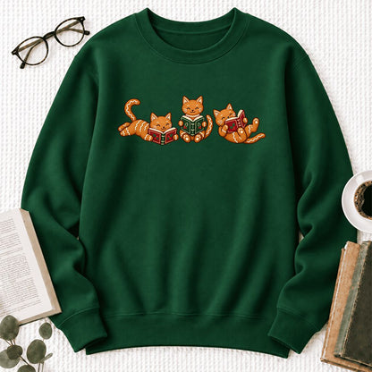 Cozy Gingerbread Cats Reading Books Softstyle Sweatshirt | Christmas Gift Forest Green