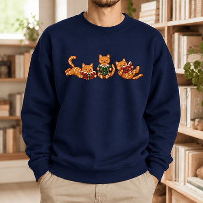 Cozy Gingerbread Cats Reading Books Softstyle Sweatshirt | Christmas Gift Navy