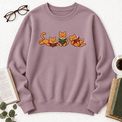 Cozy Gingerbread Cats Reading Books Softstyle Sweatshirt | Christmas Gift Paragon