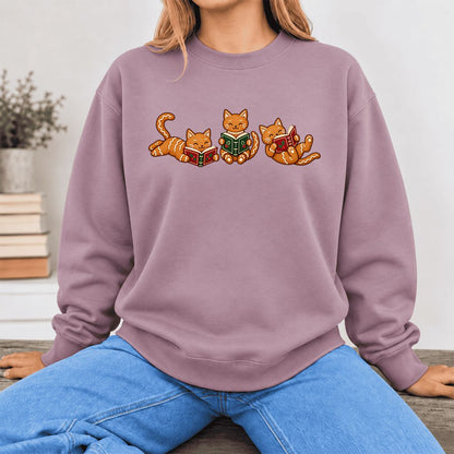 Cozy Gingerbread Cats Reading Books Softstyle Sweatshirt | Christmas Gift Paragon