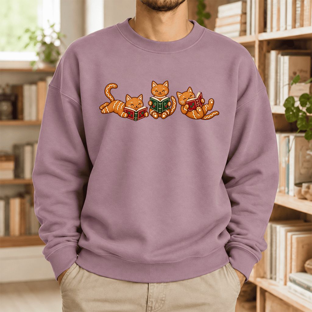 Cozy Gingerbread Cats Reading Books Softstyle Sweatshirt | Christmas Gift Paragon