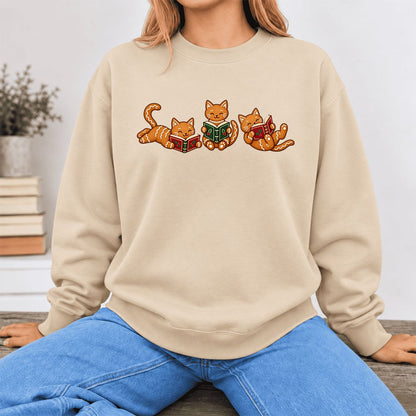 Cozy Gingerbread Cats Reading Books Softstyle Sweatshirt | Christmas Gift Sand