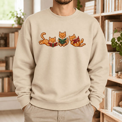 Cozy Gingerbread Cats Reading Books Softstyle Sweatshirt | Christmas Gift Sand