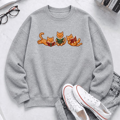 Cozy Gingerbread Cats Reading Books Softstyle Sweatshirt | Christmas Gift Sport Grey