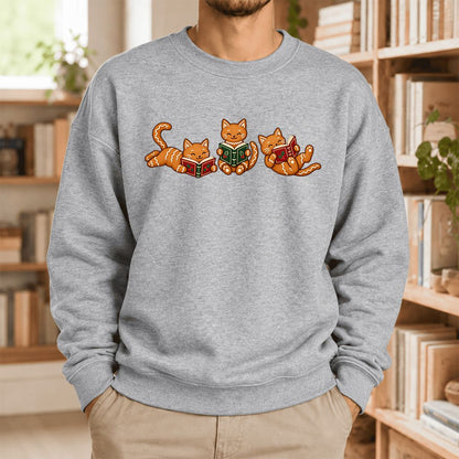 Cozy Gingerbread Cats Reading Books Softstyle Sweatshirt | Christmas Gift Sport Grey