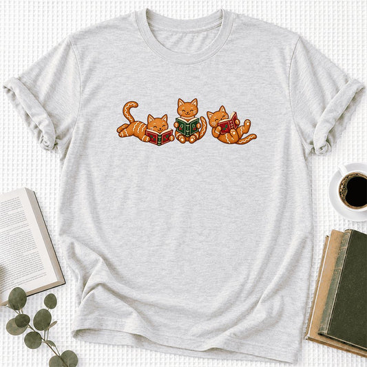 Cozy Gingerbread Cats Reading Books Ultra-Soft Cotton T-Shirt | Christmas Gift Ash