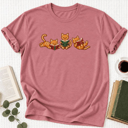 Cozy Gingerbread Cats Reading Books Ultra-Soft Cotton T-Shirt | Christmas Gift Mauve