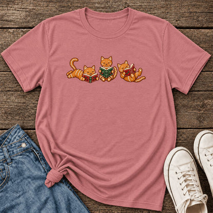 Cozy Gingerbread Cats Reading Books Ultra-Soft Cotton T-Shirt | Christmas Gift Mauve