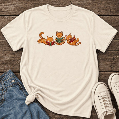 Cozy Gingerbread Cats Reading Books Ultra-Soft Cotton T-Shirt | Christmas Gift Natural