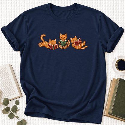 Cozy Gingerbread Cats Reading Books Ultra-Soft Cotton T-Shirt | Christmas Gift Navy