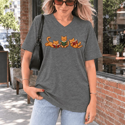 Cozy Gingerbread Cats Reading Books Ultra-Soft V-Neck | Christmas Gift Deep Heather