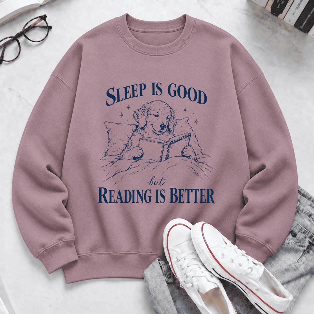 Sleep Is Good But Reading Is Better Softstyle Sweatshirt | Dog Lover Reader Gift Paragon