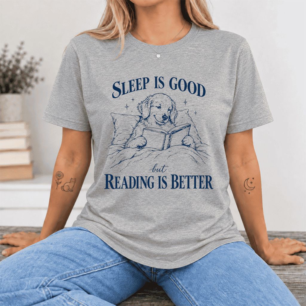 Sleep Is Good But Reading Is Better Ultra-Soft Cotton T-Shirt | Reader Gift Athletic Heather
