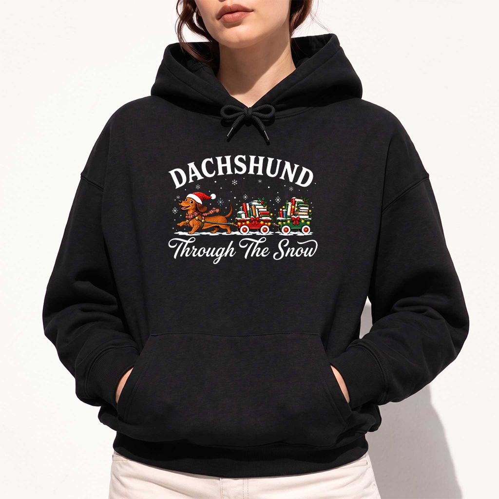 Dachshund Through The Snow Softstyle Hoodie | Christmas Dog Lover Reader Gift Black