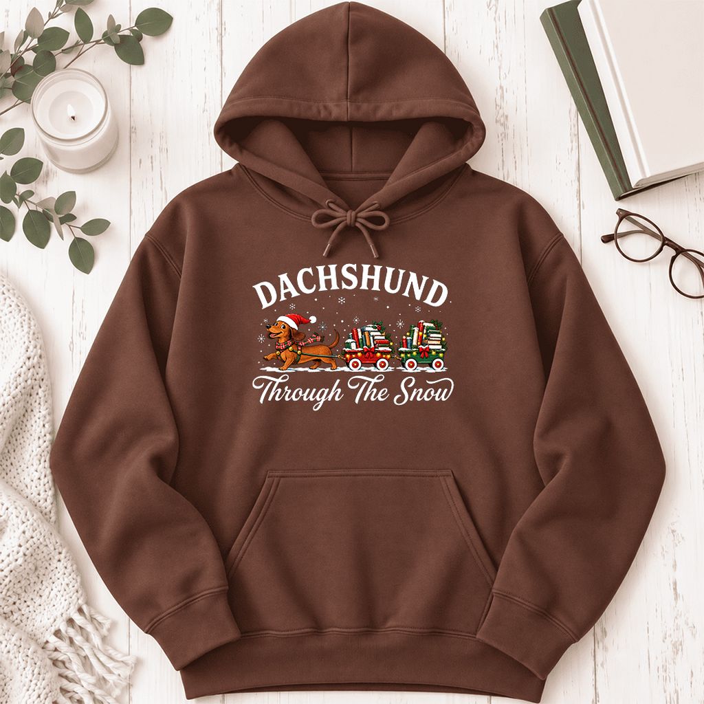 Dachshund Through The Snow Softstyle Hoodie | Christmas Dog Lover Reader Gift Cocoa
