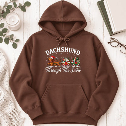 Dachshund Through The Snow Softstyle Hoodie | Christmas Dog Lover Reader Gift Cocoa